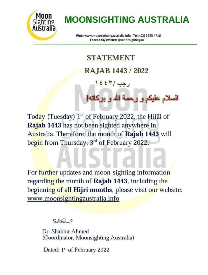 rajab 1443 Australia