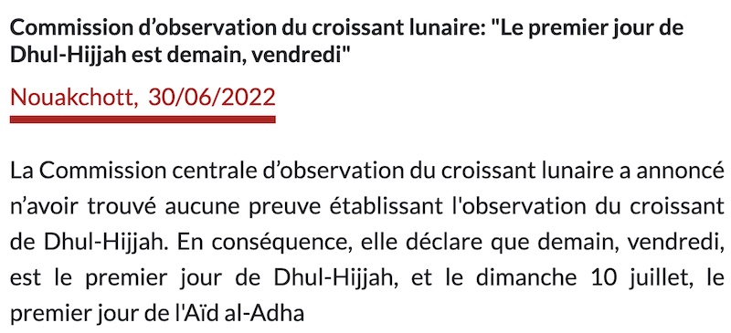 dhu al-hijja 1443 Mauritanie