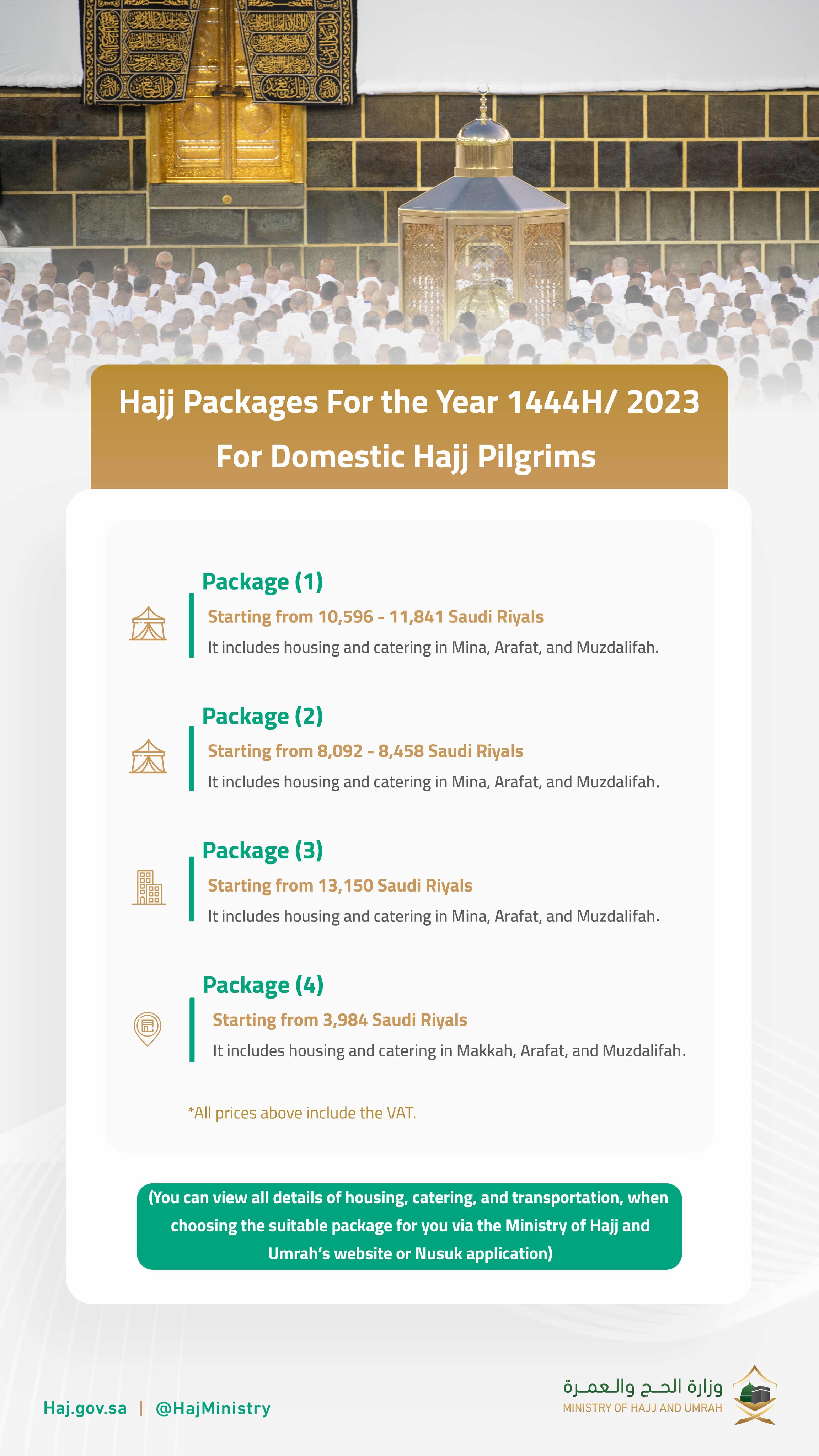 Forfaits et prix hajj 2023 1444 residents saoudiens