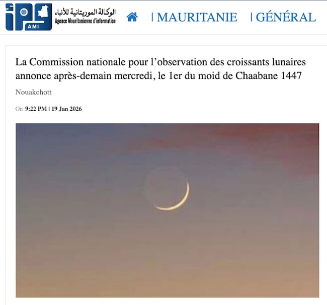 chaabane 2026 1447 Mauritanie - calendrier musulman