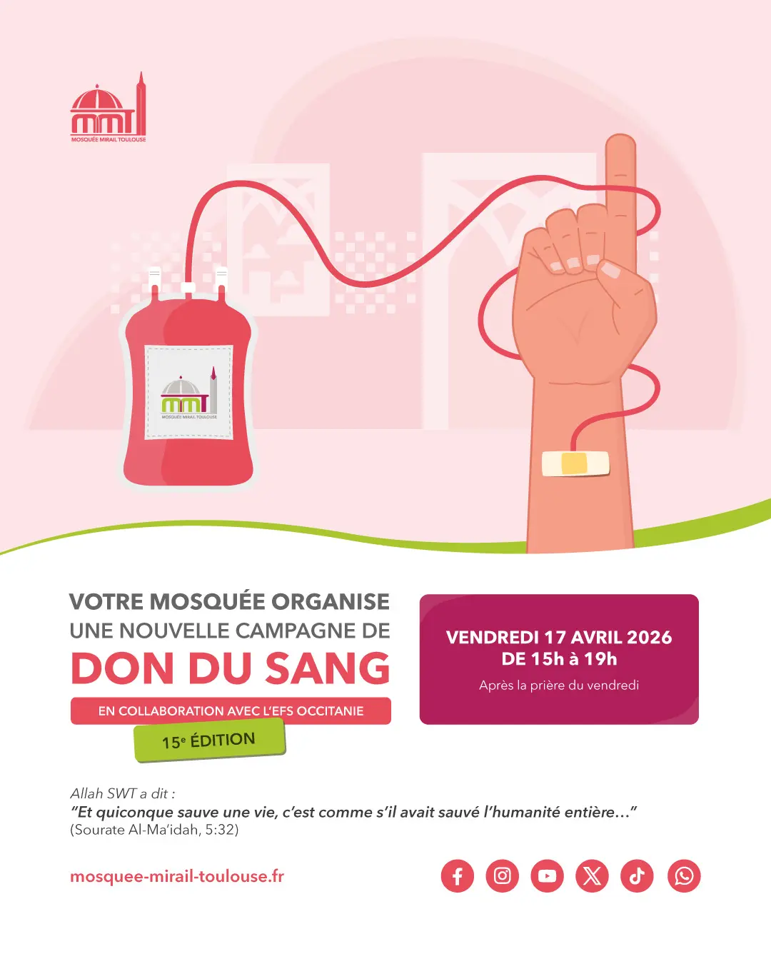 Don du sang Mosquée Mirail Toulouse 17 avril 2026