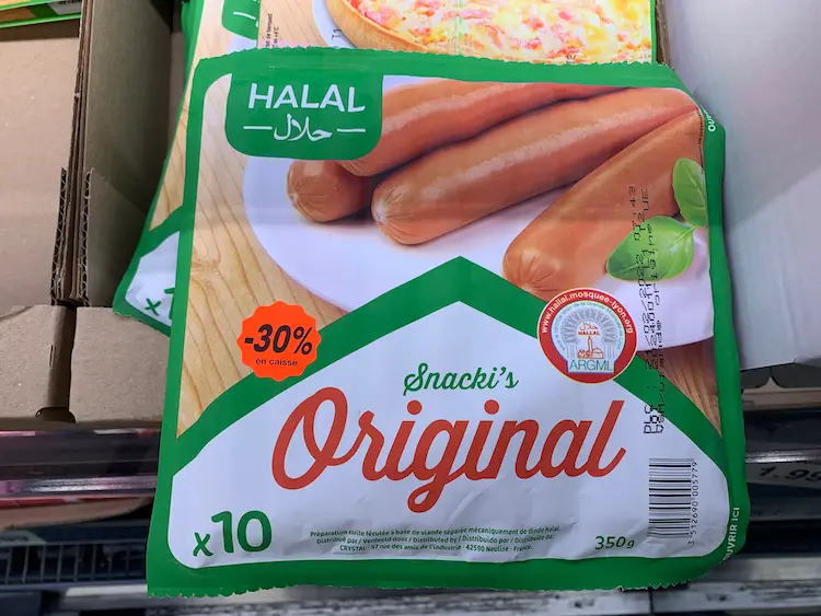 Saucisses halal marque de distributeur Aldi certifiées ARGML, fabriquées par Crystal pour Isla Délice