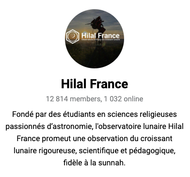 Hilal France, observatoire du croissant lunaire - canal Telegram