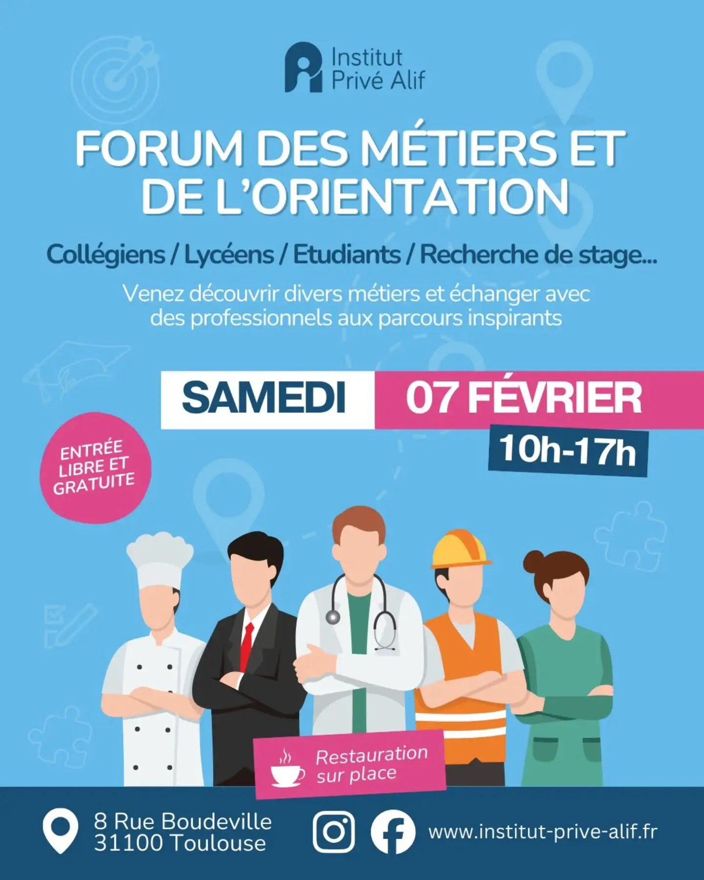 Forum des métiers et de l'orientation à l'institut privé Alif à Toulouse, 7 février 2026 Forum des métiers et de l'orientation à l'institut privé Alif à Toulouse, 7 février 2026