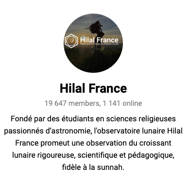 Hilal France, observatoire du croissant lunaire - canal Telegram
