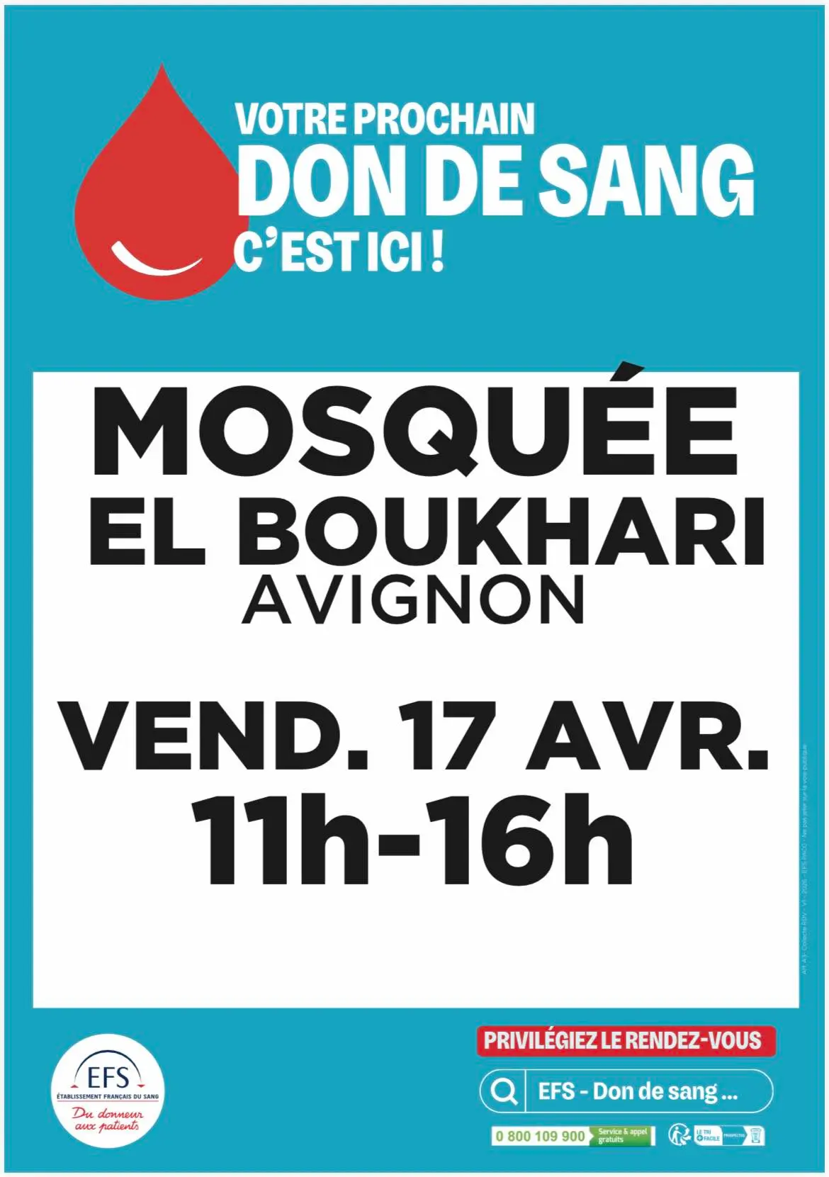 Don du sang à la mosquée El Boukhari, Avignon