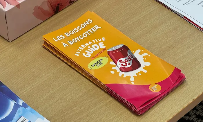 Flyer We stand against Genocide - Brussels Halal Food