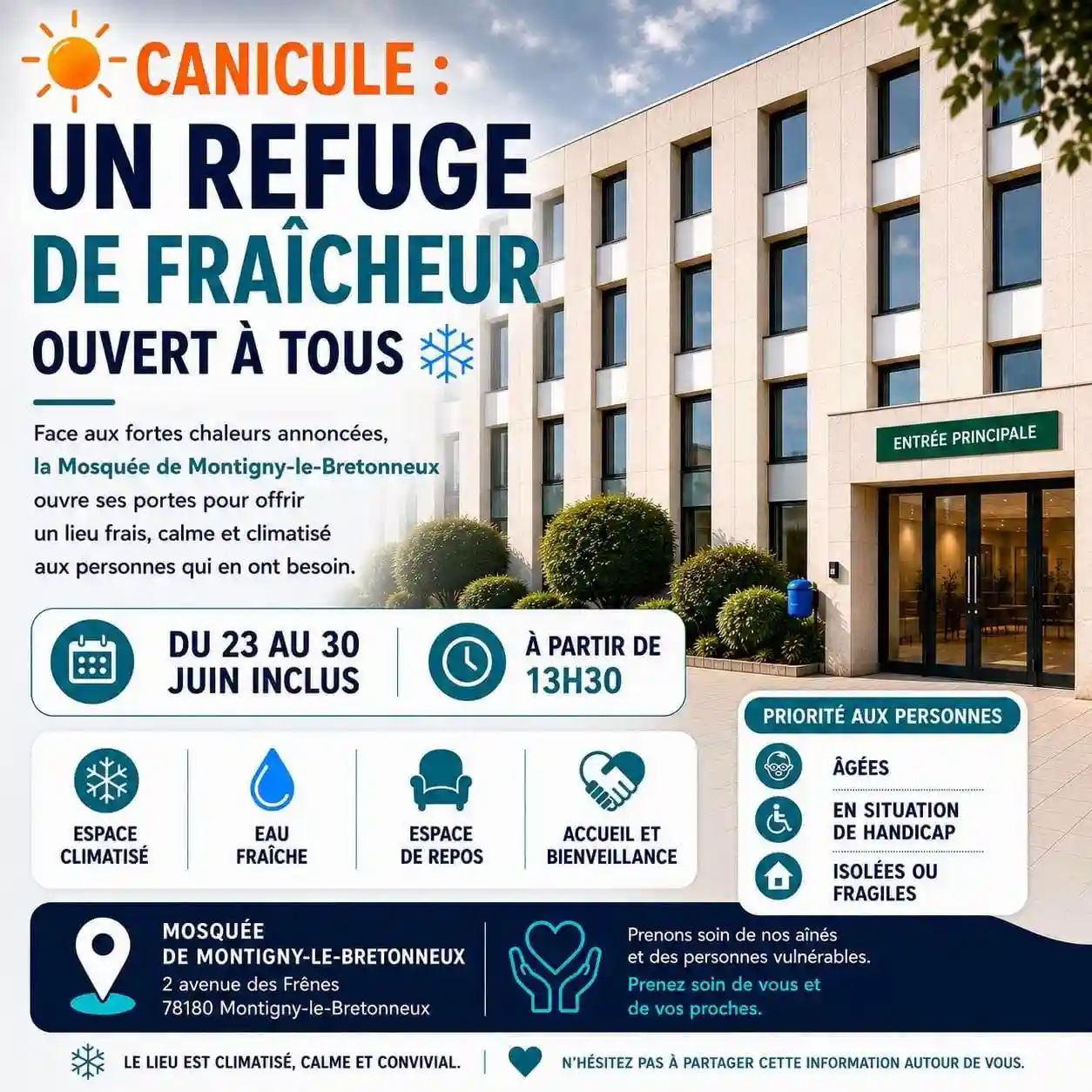 Canicule, la mosquée de Montigny-le-Bretonneux ouvre ses portes