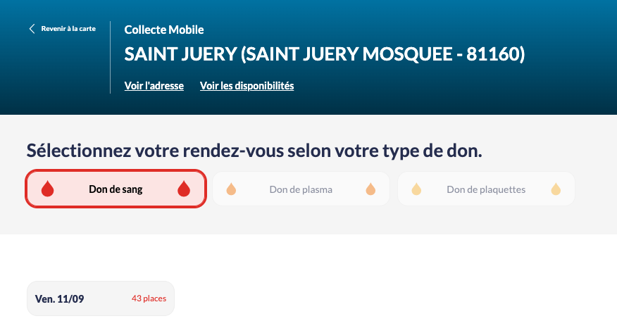 Don du sang Mosquée Saint-Juéry - 11 septembre 2026