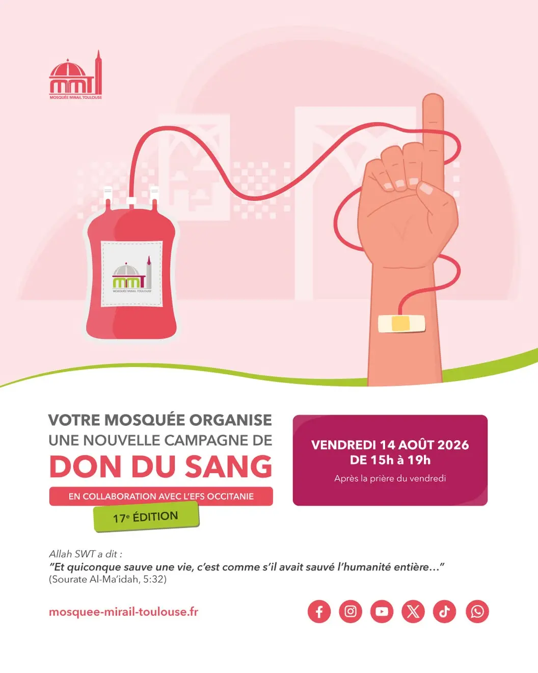 Don du sang Mosquée Mirail Toulouse 8 août 2026