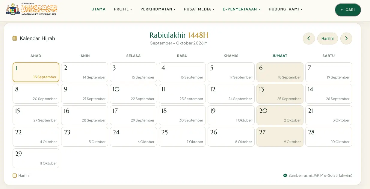 1er rabi' ath-thani 1448 Malaisie