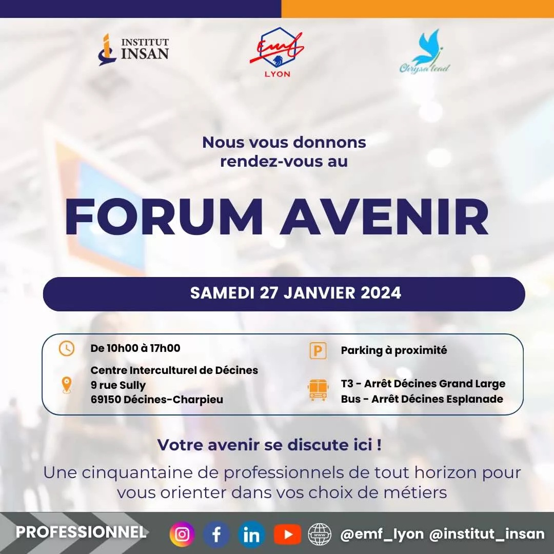 Décines : Forum des métiers et de l'orientation EMF Lyon Institut Insan