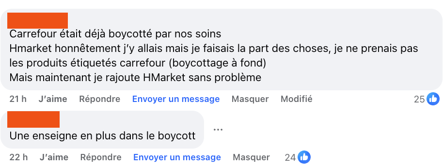 Appel au boycott HMarket Carrefour