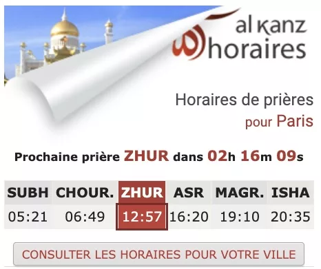 horaire de prière pour Paris - ramadan 2024 - 1445