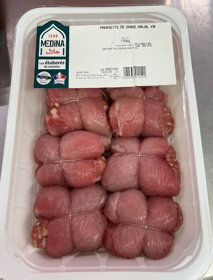 Listeria - Rappel produit Paupiettes de dinde Medina  Rappel produit Medina halal paupiettes de dinde