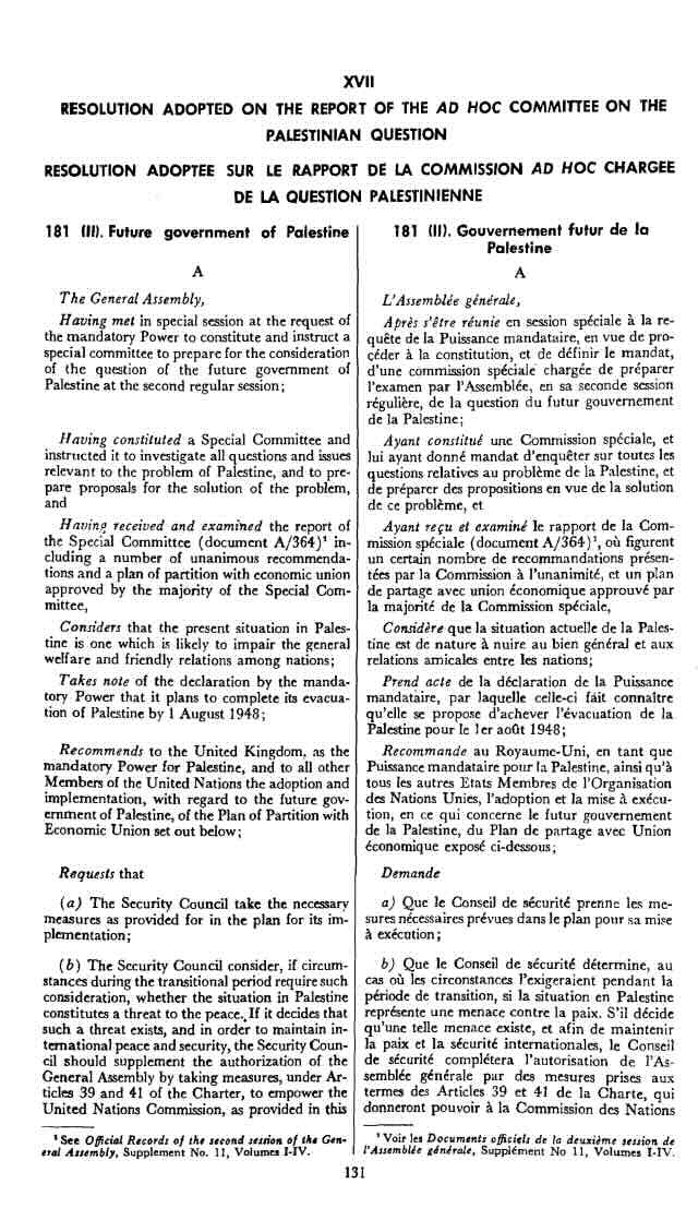 Palestine - résolution A/RES/181 (II)
