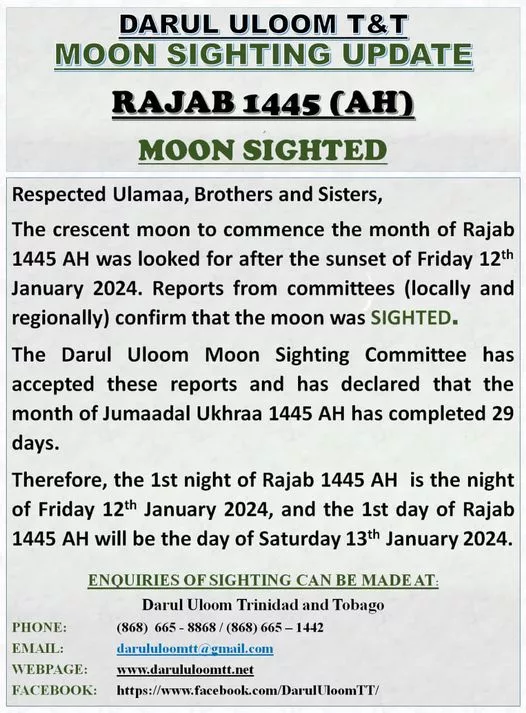 rajab 2023 1445 Trinité-et-Tobago - calendrier musulman