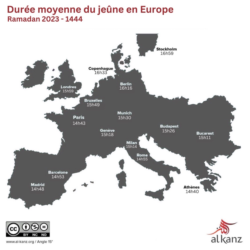ramadan 2023 - durée moyenne du jeûne en Europe ramadan 2023 - durée moyenne du jeûne en Europe