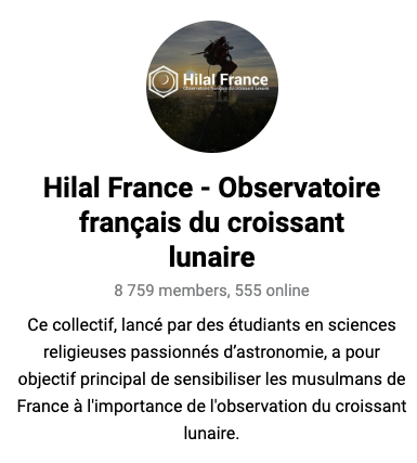 Hilal France, observatoire du croissant lunaire - canal Telegram