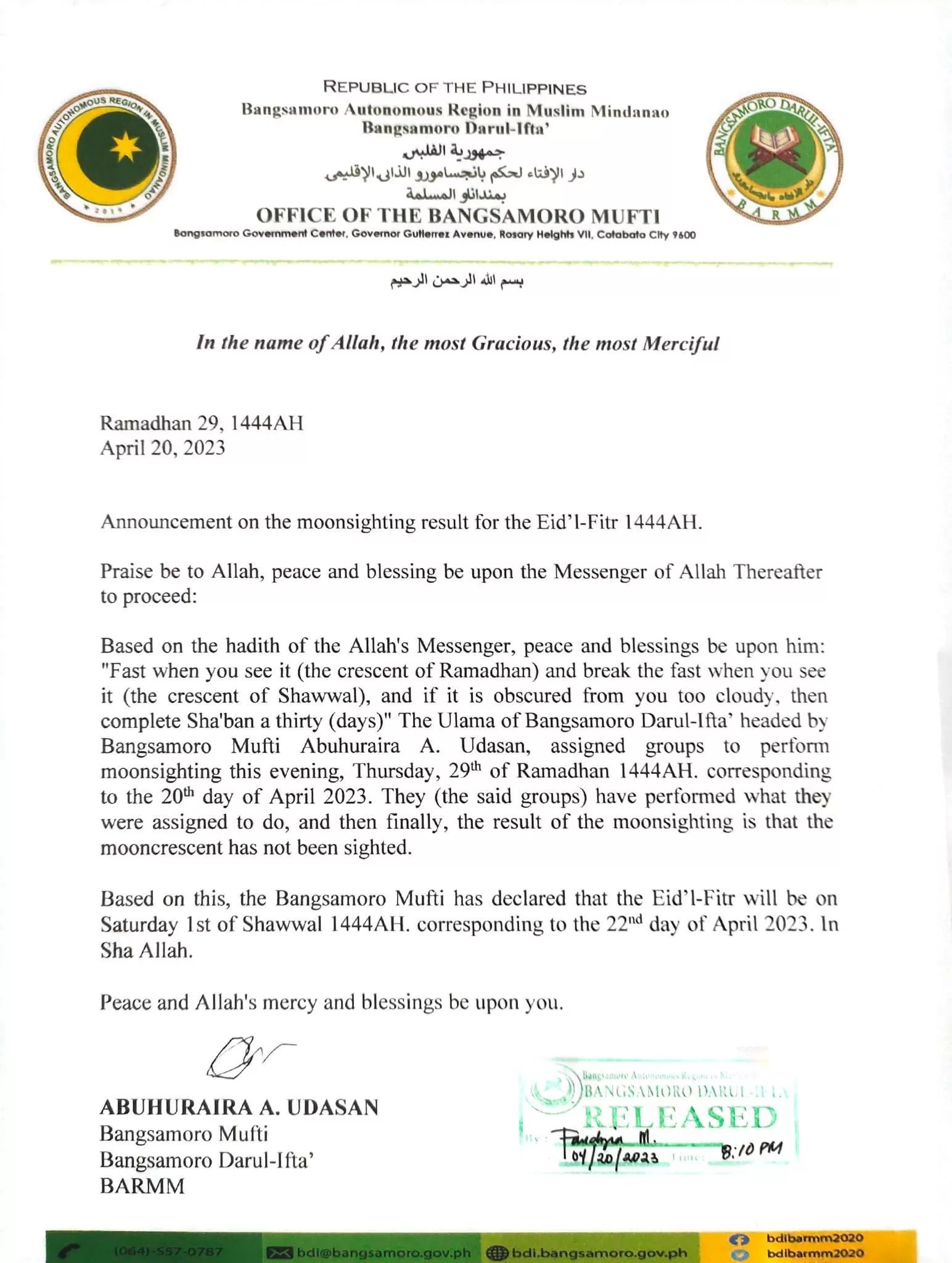 aïd al-fitr chawwal 2023 1444 Philippines - calendrier musulman