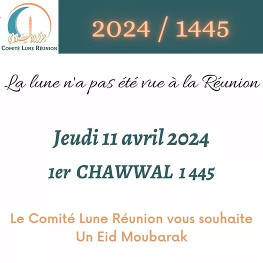 aïd al-fitr chawwal 2024 1445 Ile de la Réunion - calendrier musulman