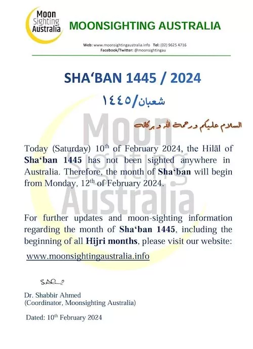 chaabane 2023 1445 Australie - calendrier musulman