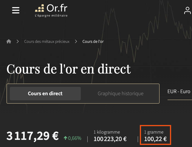 zakat mal - cours de l'or mercredi 10 septembre 2025