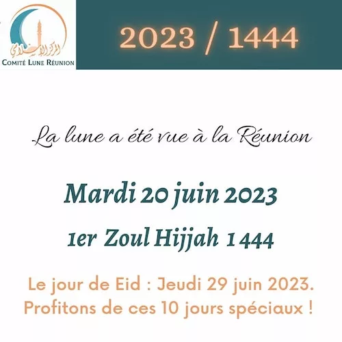 dhu al-hijja 2023 1444 Ile de la Réunion - calendrier musulman