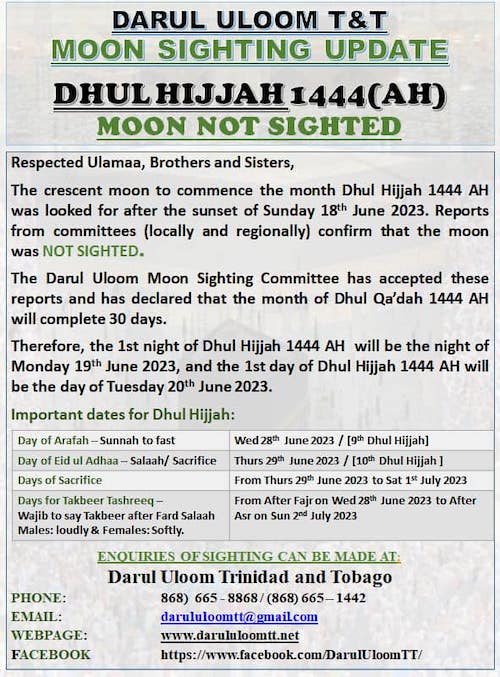 dhu al-hijja 2023 1444 Trinité-et-Tobago - calendrier musulman