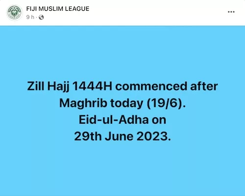 dhu al-hijja 2023 1444 Iles Fidji - calendrier musulman