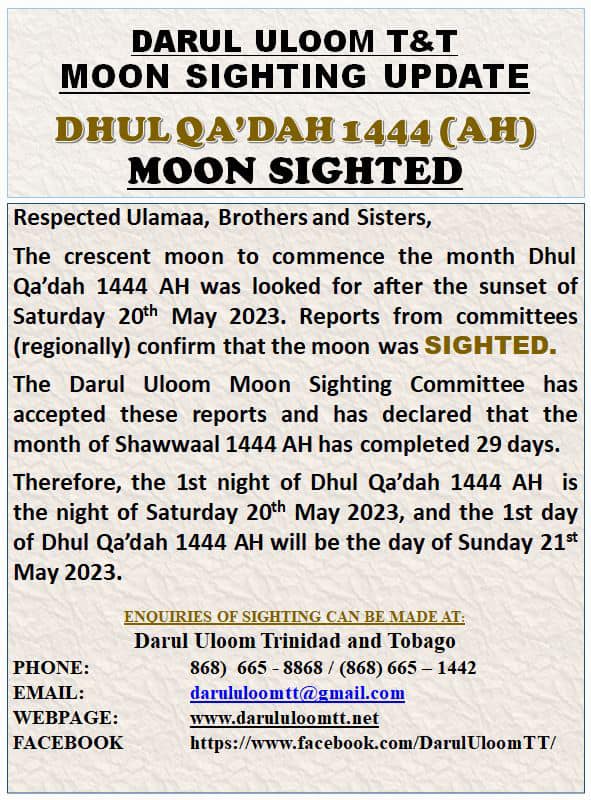 dhu al-qi'da 2023 1444 Trinité-et-Tobago - calendrier musulman