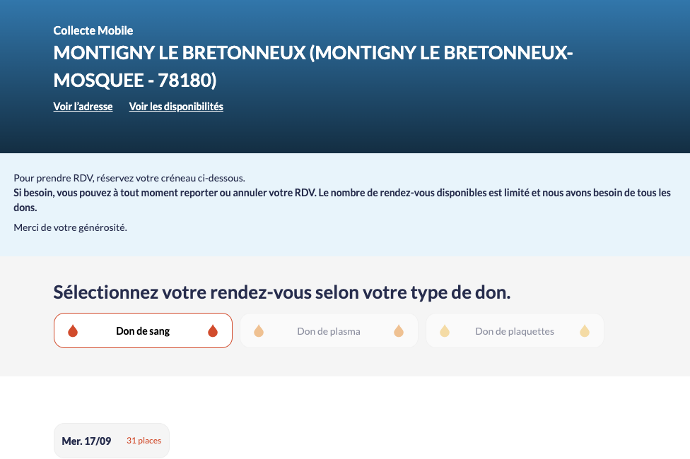 Don du sang mosquée de Montigny-le-Bretogneux vendredi 17 septembre 2025
