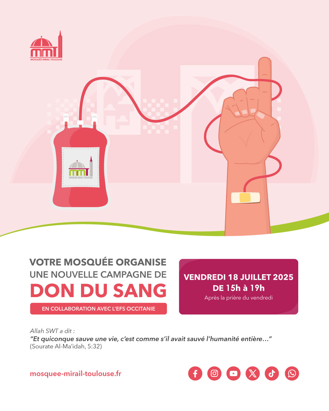 Don du sang Mosquée Mirail Toulouse 18 juillet 2025