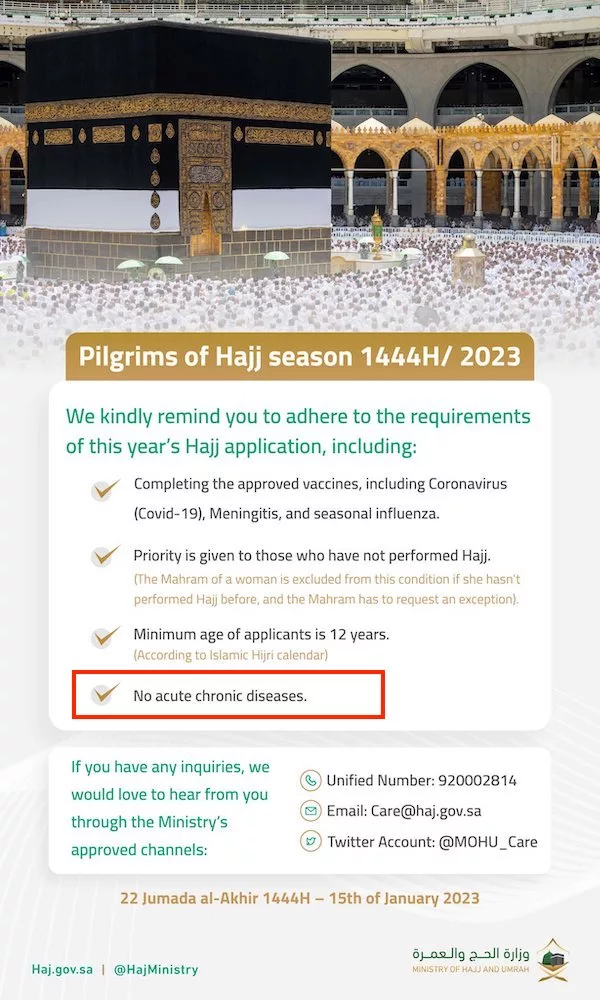 Consignes sanitaires pour le hajj 2023 - 1444. Diabète