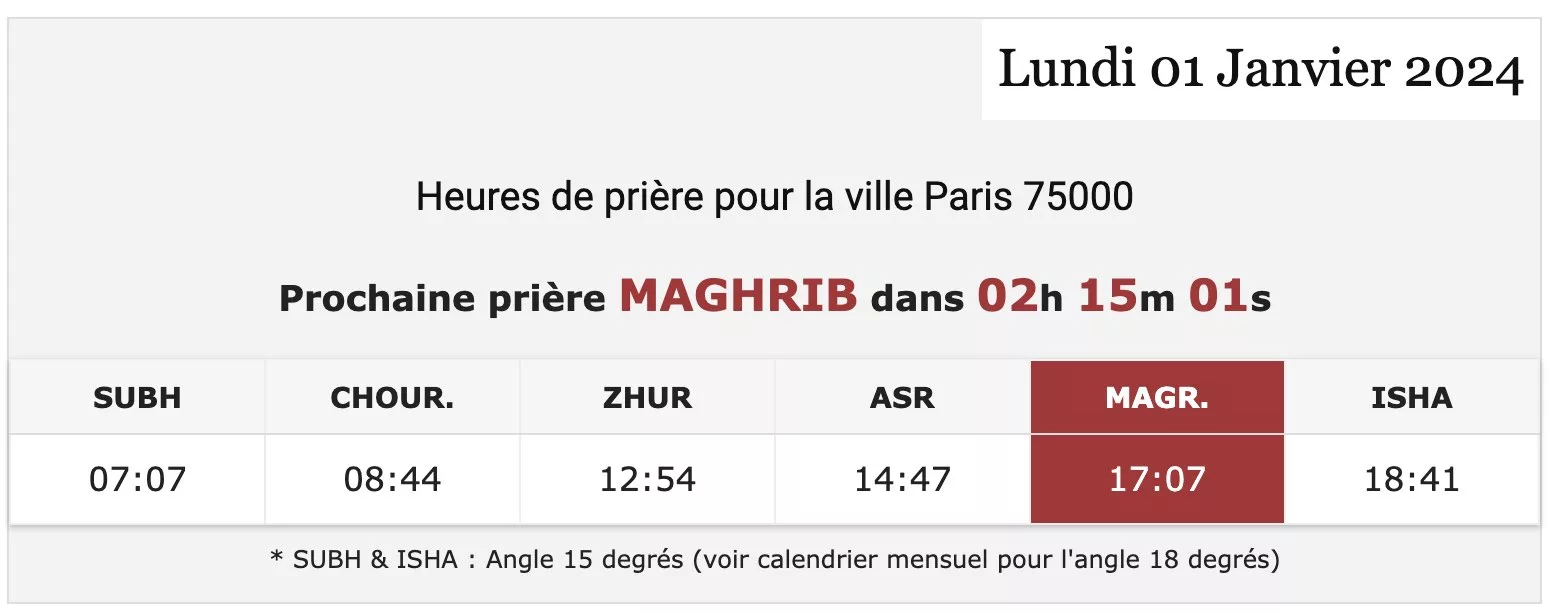 horaire prière pour Paris