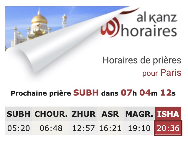 horaire de prière pour Paris - ramadan 2023