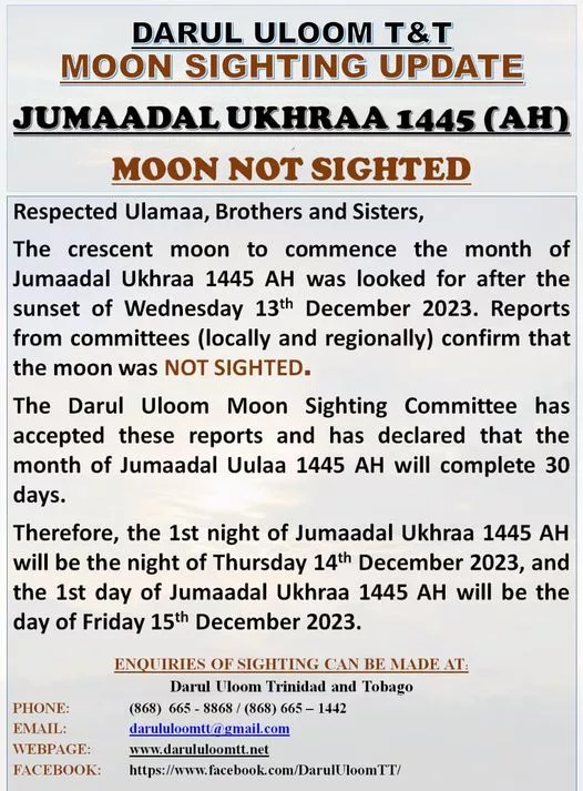 jumada ath-thani 2023 1445 Trinité-et-Tobago - calendrier musulman