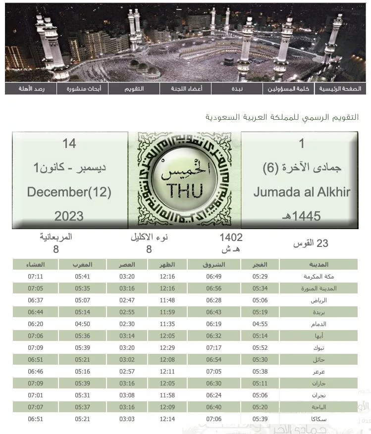 jumada ath-thani 2023 1445 Arabie saoudite - calendrier musulman