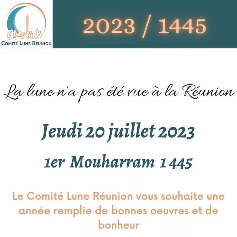 muharram 2023 1445 Ile de la Réunion - calendrier musulman