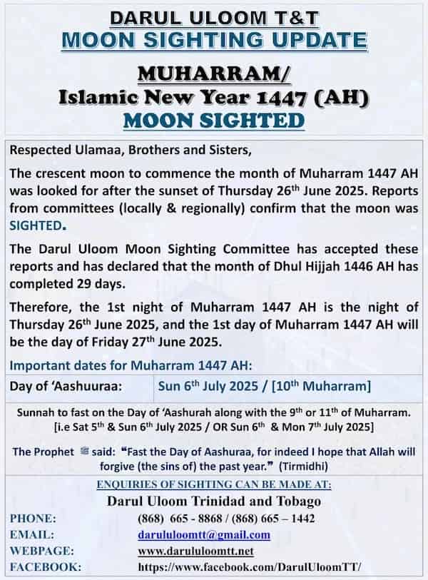 muharram 2025 1447 Trinité-et-Tobago - calendrier musulman