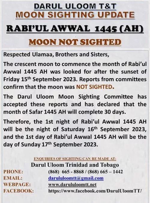 rabi’ al-awwal 2023 1445 Trinité-et-Tobago - calendrier musulman