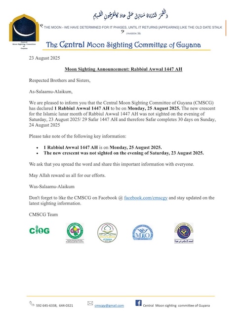 rabi' al-awwal 2025 1447 Guyana - calendrier musulman