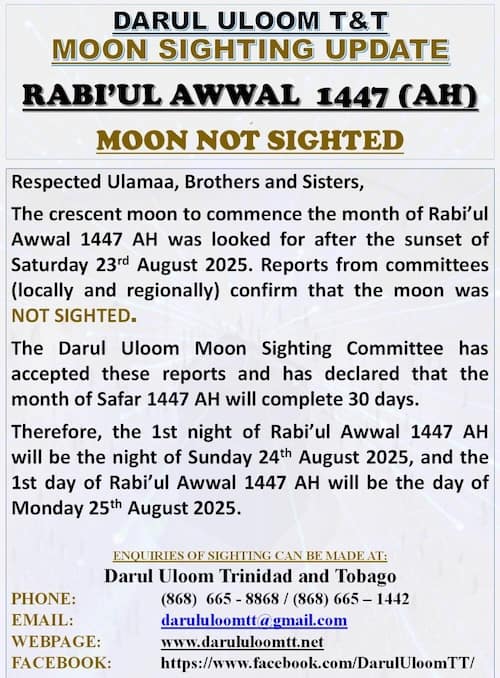 rabi' al-awwal 2025 1447 Trinité-et-Tobago - calendrier musulman