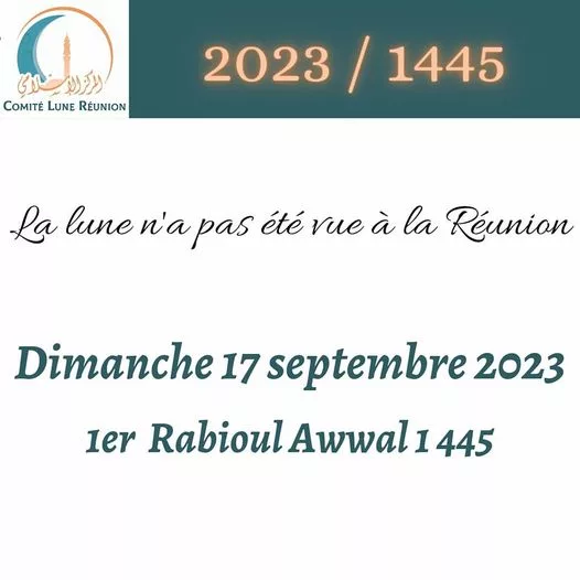 rabi’ al-awwal 2023 1445 Ile de la Réunion - calendrier musulman
