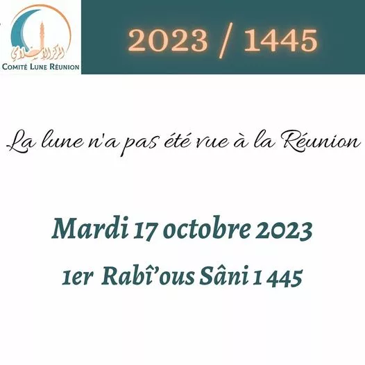 rabi’ ath-thani 2023 1445 Ile de la Réunion - calendrier musulman