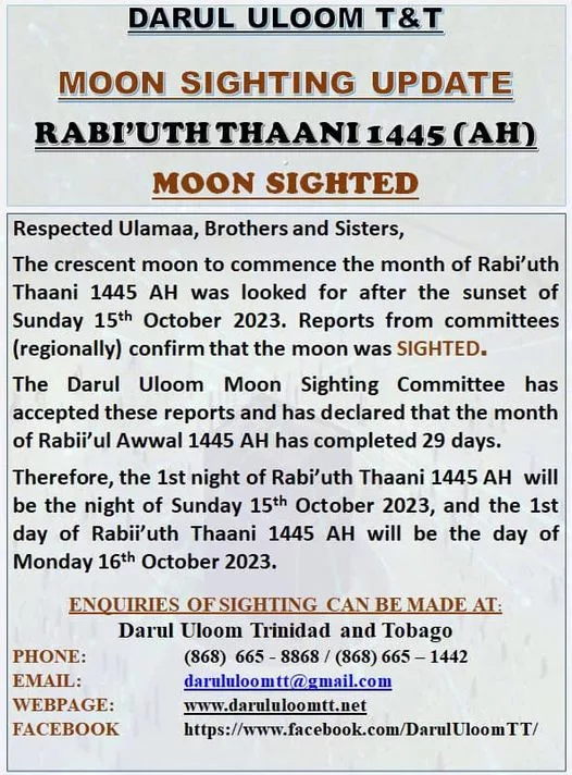 rabi’ ath-thani 2023 1445 Trinité-et-Tobago - calendrier musulman
