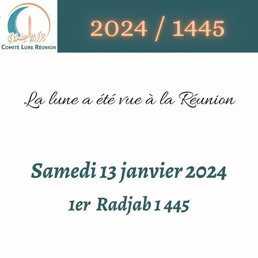 rajab 2023 1445 Ile de la Réunion - calendrier musulman