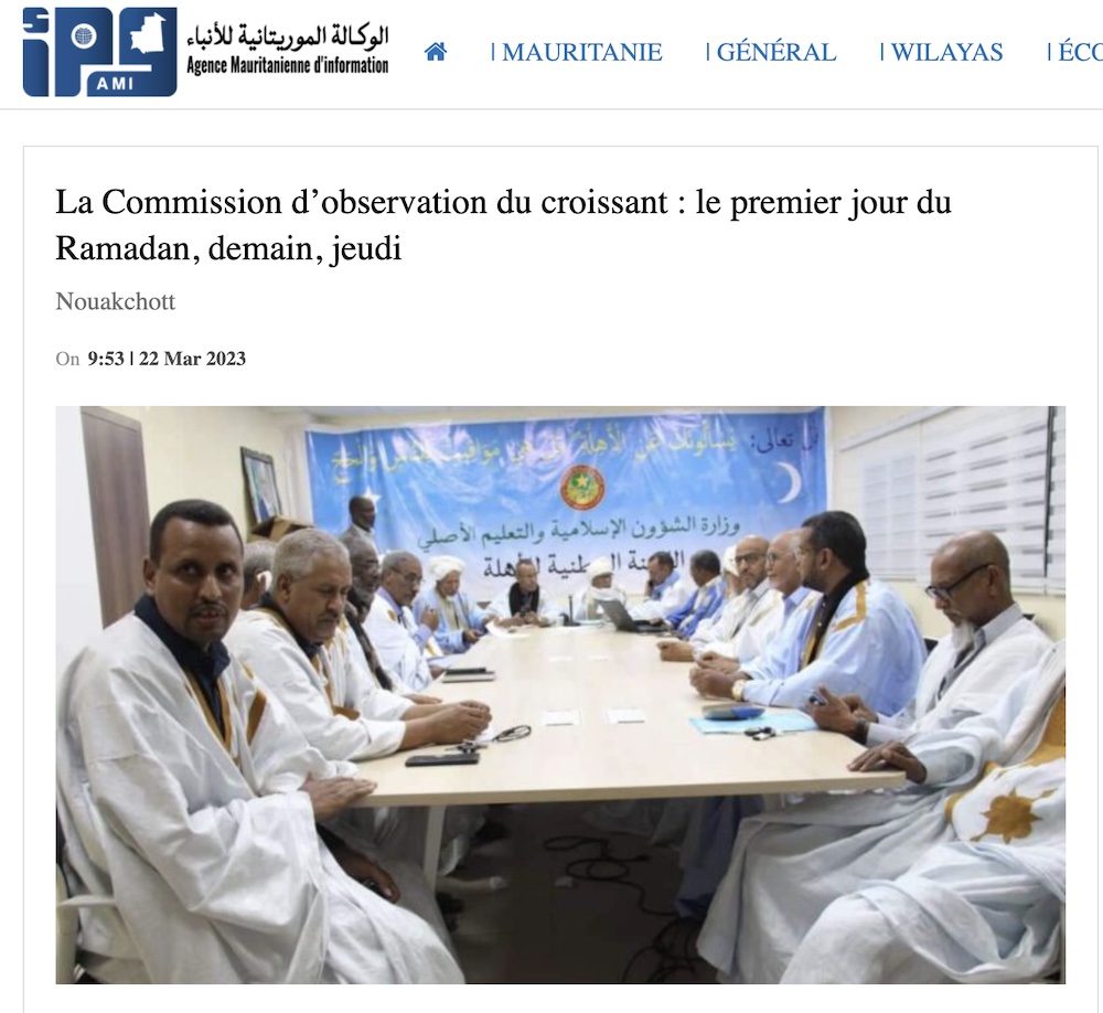ramadan 2023 - 1443 Mauritanie - calendrier musulman
