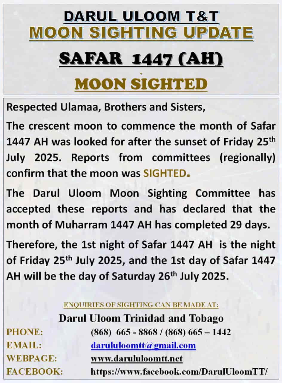safar 2025 1447 Trinité-et-Tobago - calendrier musulman